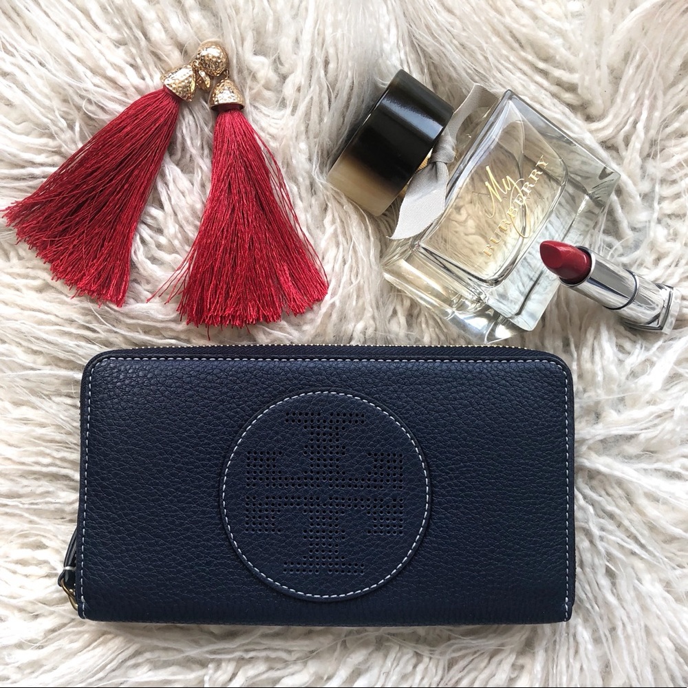 Tory Burch Perforated Logo Zip Continental Wallet